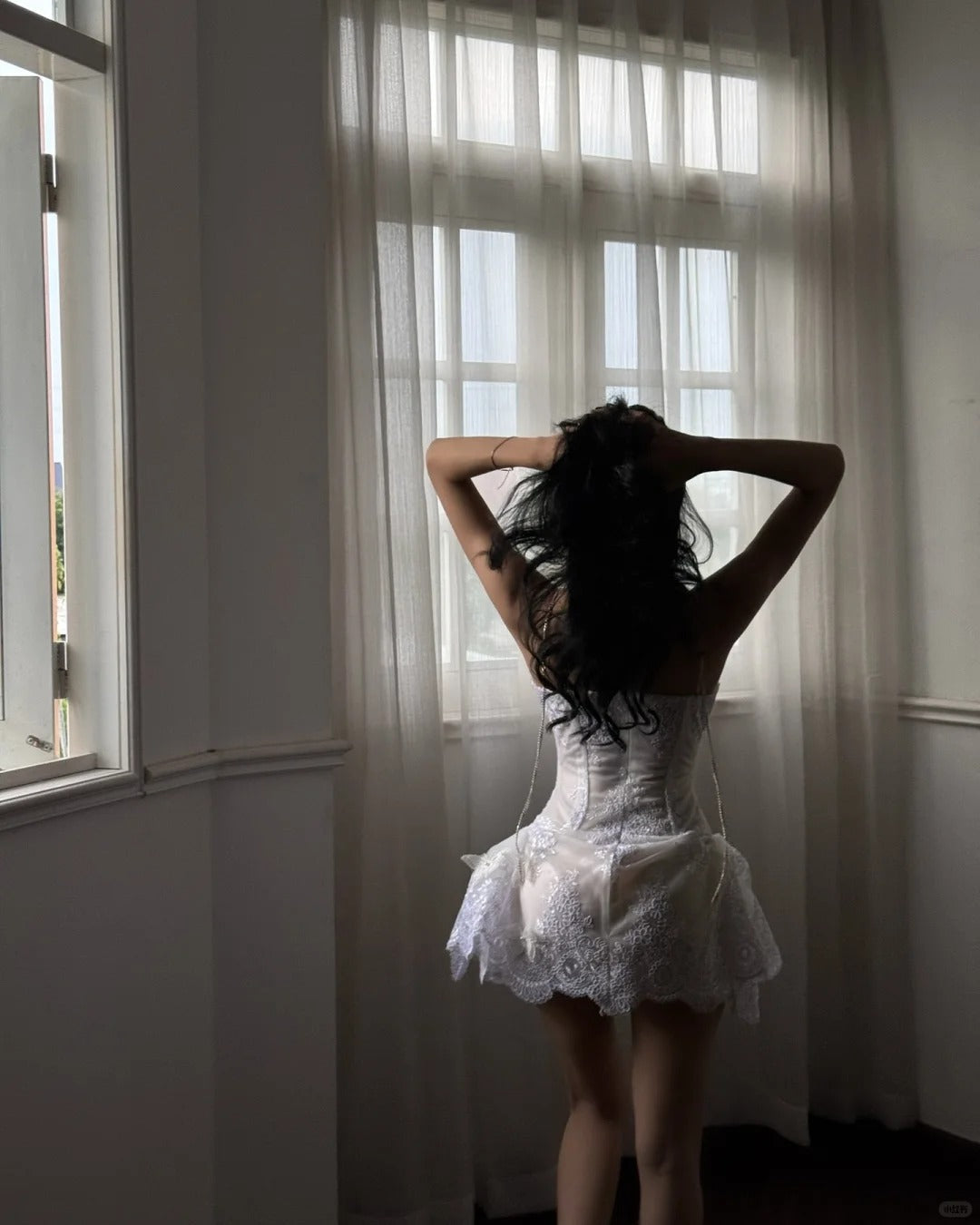 Elegant White Suspender V-neck Lace Three-dimensional Butterfly 17th Birthday Homecoming Dress P3585