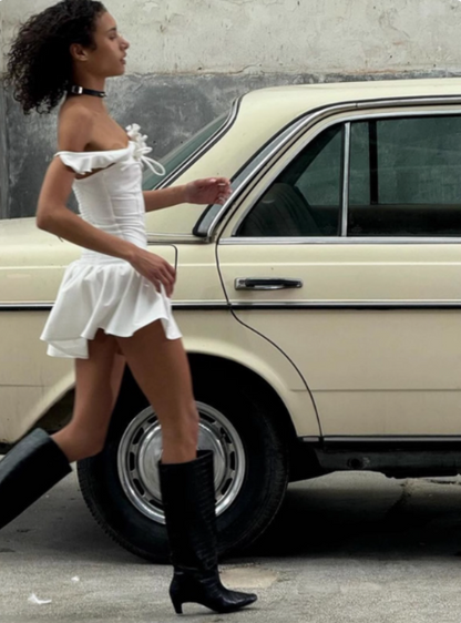 Pure Desire Girl V-neck Slim-fitting Lace-up Bow Waist A-line 17th Birthday Homecoming Dress P3590