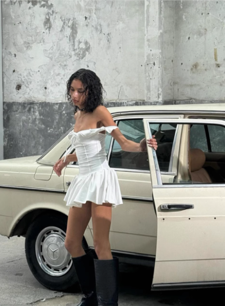 Pure Desire Girl V-neck Slim-fitting Lace-up Bow Waist A-line 17th Birthday Homecoming Dress P3590