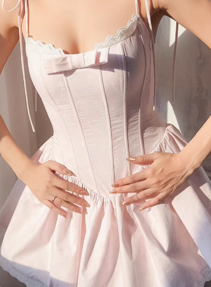 Sweet Bow Lace Waisted Suspender Mini 17th Birthday Homecoming Dress P3591