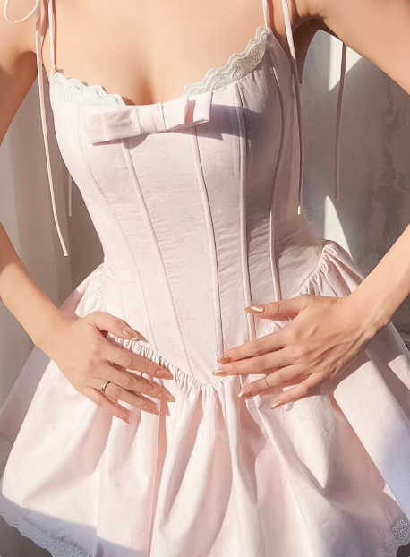 Sweet Bow Lace Waisted Suspender Mini 17th Birthday Homecoming Dress P3591