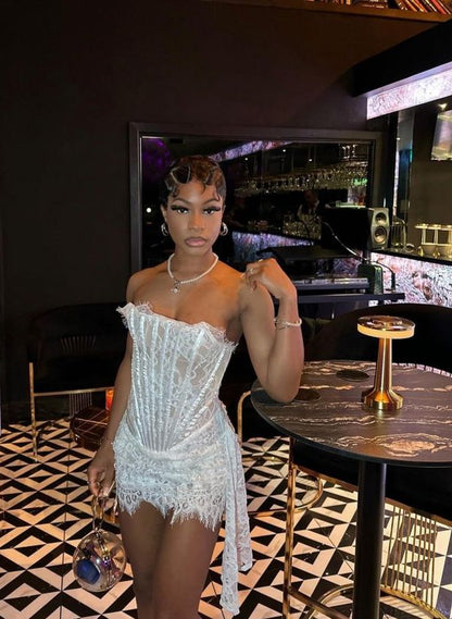 Sexy Lace Corset Fishbone Tight Hip 17th Birthday  Homecoming Dress P3593