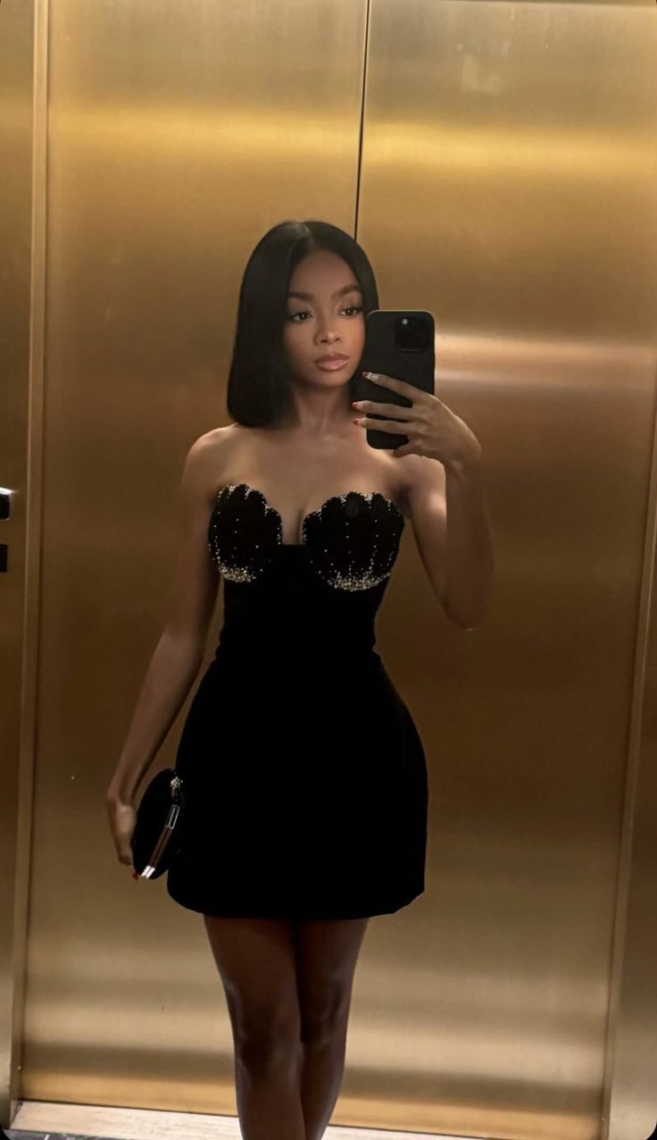 Elegant Black Sweetheart Neck Velvet Beaded Slim Fit Birthday Skirt Homecoming Dress P3598