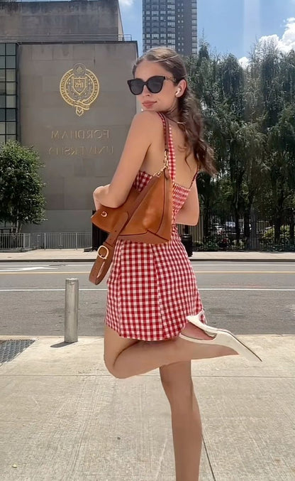 Sweet Checkered Strap Birthday Skirt Homecoming Dress P3601