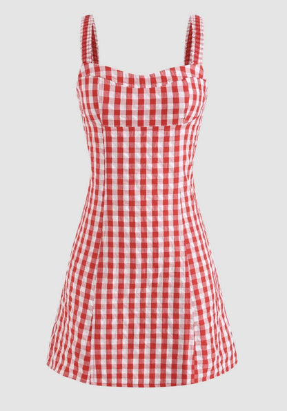 Sweet Checkered Strap Birthday Skirt Homecoming Dress P3601