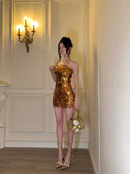 Shiny Sequined Tube Top Bodycon Birthday Short Skirt Homecoming Dress P3603