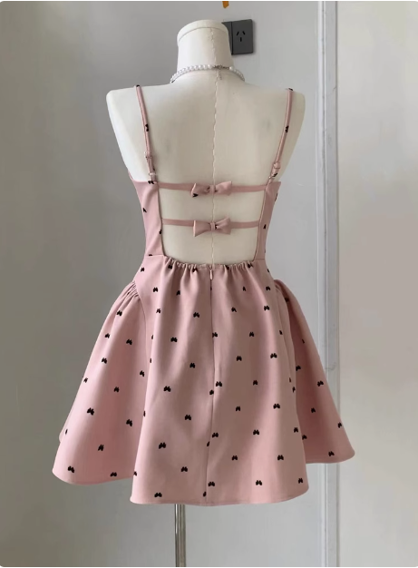 Sweet Bow Backless Pink Sling Puffy Birthday Dress Homecoming Dress P3611