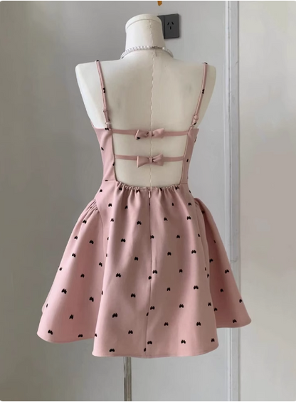 Sweet Bow Backless Pink Sling Puffy Birthday Dress Homecoming Dress P3611