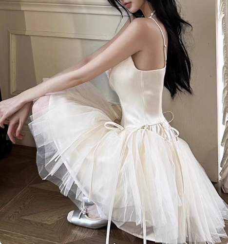 Elegant Ballet Style Strapless Tulle A-Line Birthday Short Skirt Homecoming Dress P3621