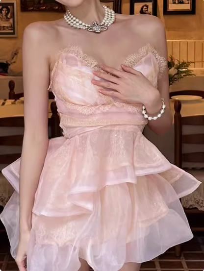 Cute Puffy Pink V Neck Mini Birthday Dress Homecoming Dress P3626