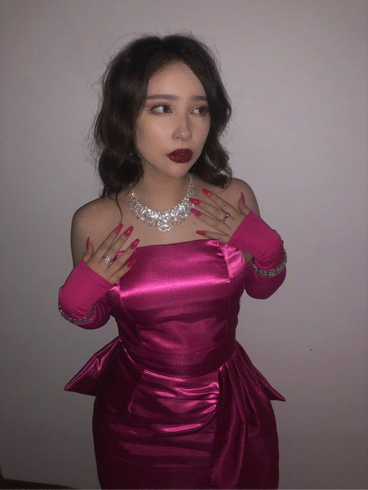 Cute Hot Pink Bandeau Satin Bow 17th Birthday Homecoming Dress P3634