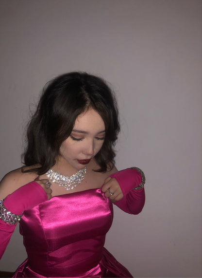 Cute Hot Pink Bandeau Satin Bow 17th Birthday Homecoming Dress P3634