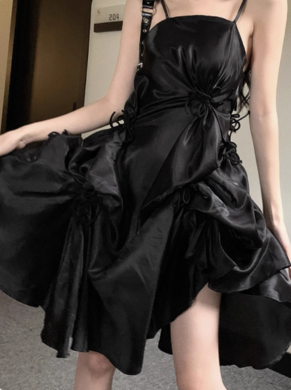 Sweet Satin Tube Top Strap Irregular Puffy Birthday Dress Homecoming Dress P3642