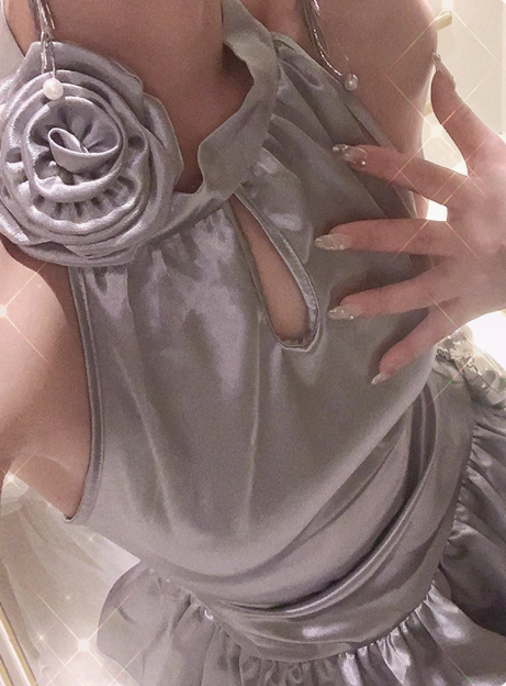 Shiny Silver Halter Neck Sexy Backless Waist Satin Birthday Dress Homecoming Dress P3644