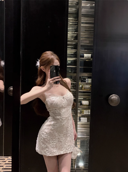 French Lace Halterneck Slim Fit Hip Camisole Homecoming Dress P3662