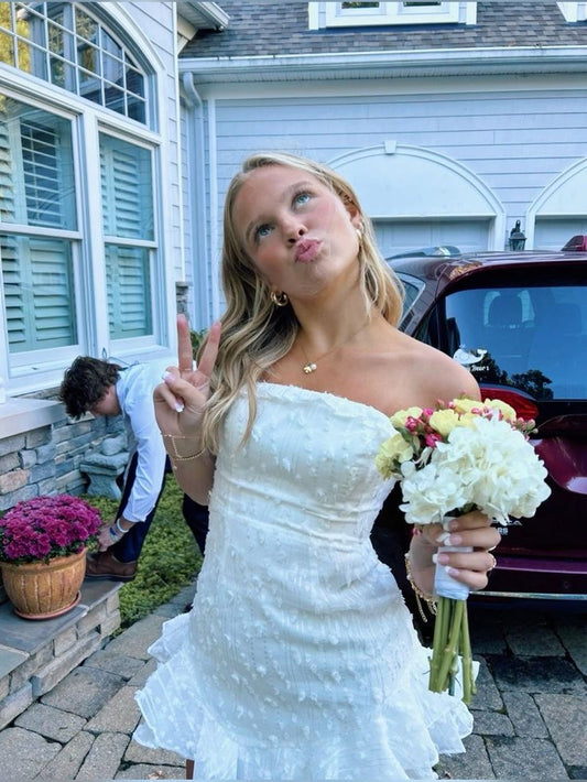 Cute White Tube Top Irregular Skirt Birthday Dress Homecoming Dress P3667