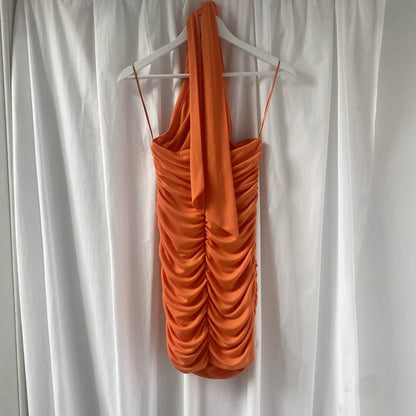 Beautiful Orange Halter Neck Deep V neck Revealing Backpack Hip 17th Birthday Homecoming Dress P3675