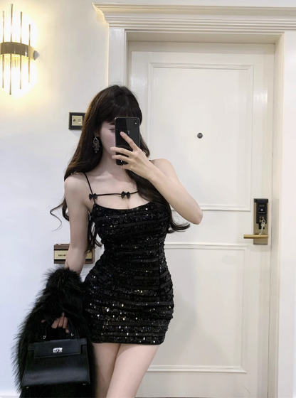 Shiny Bow Sequined Slim Fit Hip 17th Birthday Homecoming Dress P3677