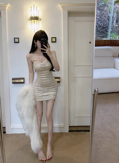 Shiny Bow Sequined Slim Fit Hip 17th Birthday Homecoming Dress P3677