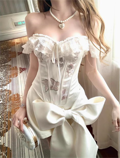 Designer Bow Herringbone Tube Top Satin 17th Birthday Homecoming Dress P3680