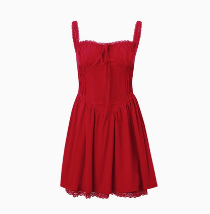 French Ballet Style Tie Waist Suspenders Red Mini Birthday Dress Homecoming Dress P3685