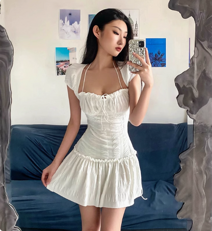 Sexy Low-cut Ruffled Waist Halter Neck A-line 17th Birthday Homecoming Dress P3688