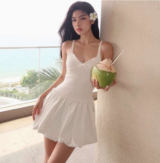 Cute Bow Lace V-neck Sling Flower Bud Skirt 17th Birthday Homecoming Dress P3689