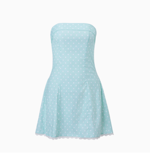 Sweet Polka Dot Lace Tube Top A-Line Homecoming Dress P3692