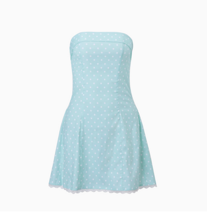 Sweet Polka Dot Lace Tube Top A-Line Homecoming Dress P3692