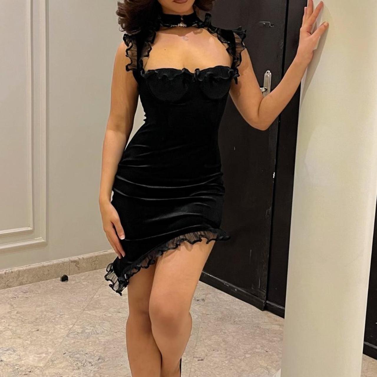 Sexy Black Velvet Ruffled Irregular 17th Birthday Homecoming Dress P3707