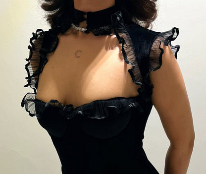 Sexy Black Velvet Ruffled Irregular 17th Birthday Homecoming Dress P3707