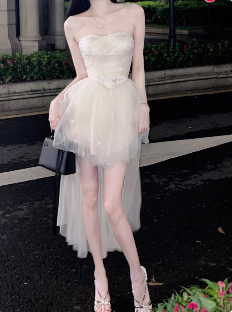 Princess Tube Top One Shoulder Tulle Train 17th Birthday Homecoming Dress P3719