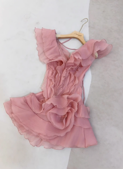 Design Ruffled V-neck One-shoulder Chiffon 17th Birthday Homecoming Dress P3729