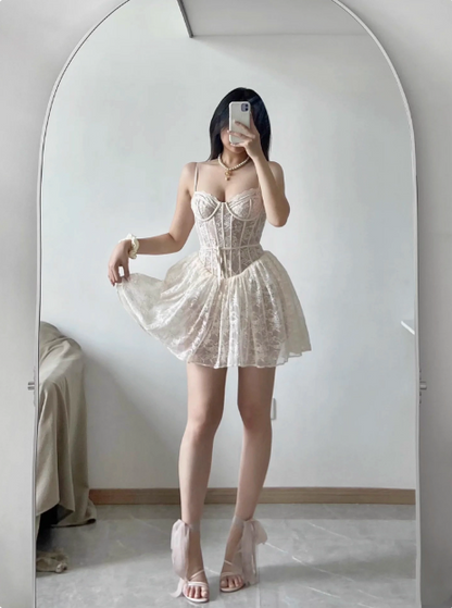 Sexy Lace Suspender Princess Dress Fishbone A-line Birthday Dress Homecoming Dress P3731