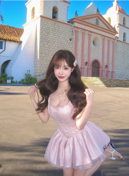 Sweet Sling Backless Bow A-line Fluffy Lace Birthday Dress Homecoming Dress P3733