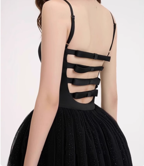 Sweet Sling Backless Bow A-line Fluffy Lace Birthday Dress Homecoming Dress P3733