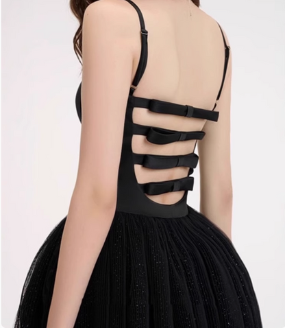 Sweet Sling Backless Bow A-line Fluffy Lace Birthday Dress Homecoming Dress P3733