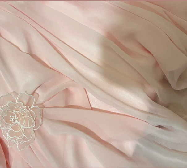 Elegant Pink Off-shoulder 3D Flower Pleated Chiffon Long Prom Dress P3756