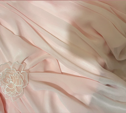 Elegant Pink Off-shoulder 3D Flower Pleated Chiffon Long Prom Dress P3756