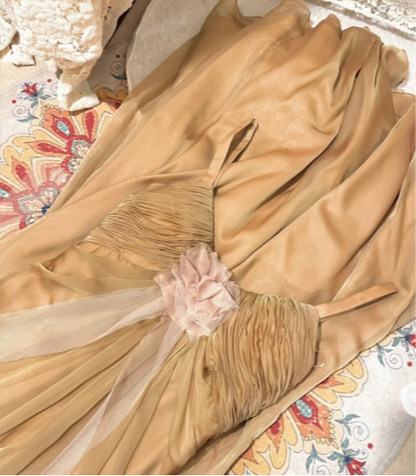 Flowing Strappy V-neck Slit Chiffon Prom Dress P3757