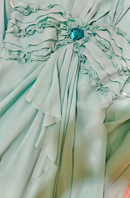 Elegant Lake Green One Shoulder Chiffon Off Shoulder Long Prom Dress P3759