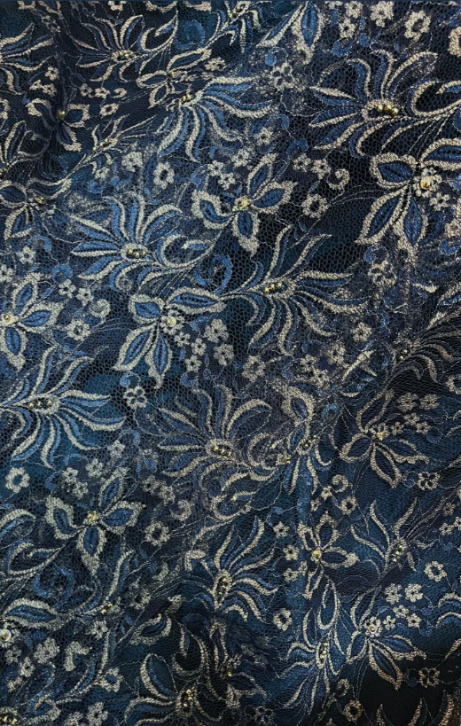 Vintage Navy Blue Pleated Satin Lace Beaded Long Prom Dress P3760