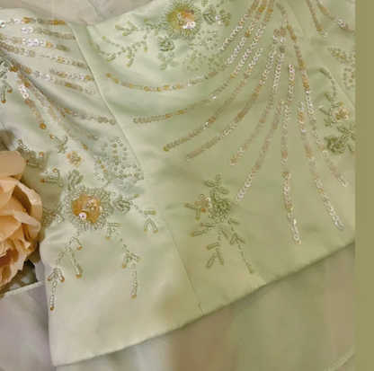 Fresh Green Halter Neck Beaded Layered Chiffon Prom Dress P3761