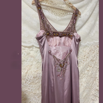 Vintage Satin Hand-Pleated Heavy Art Prom Dress P3764