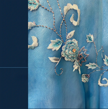 Vintage Blue Satin Beaded Embroidery V-Neck Mermaid Prom Dress P3765