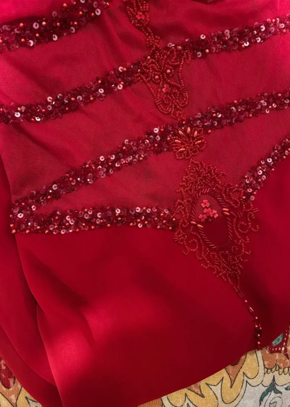 Stunning Red Strappy Beaded Chiffon Mermaid Prom Dress P3771