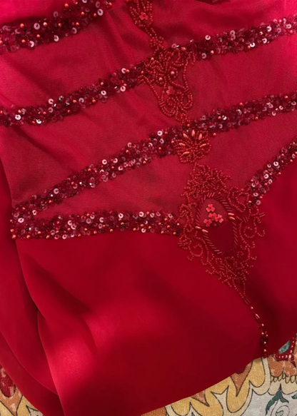 Stunning Red Strappy Beaded Chiffon Mermaid Prom Dress P3771