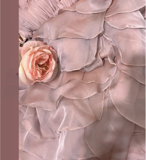 Tender Pink One Shoulder 3D Flower Chiffon Layered Mermaid Prom Dress P3772