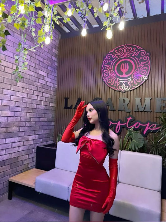 Stunning Red Bow Satin Hip-hugging 17th Birthday Homecoming Dress P3774