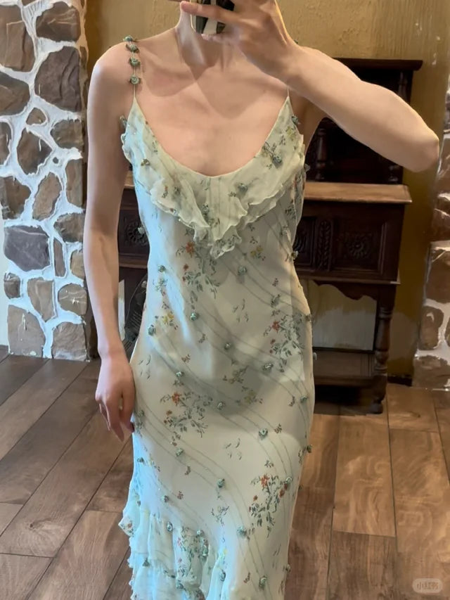 Elegant Blue Rose Strapless Multi-Layer Bias-Cut Skirt Chiffon Prom Dress P3791